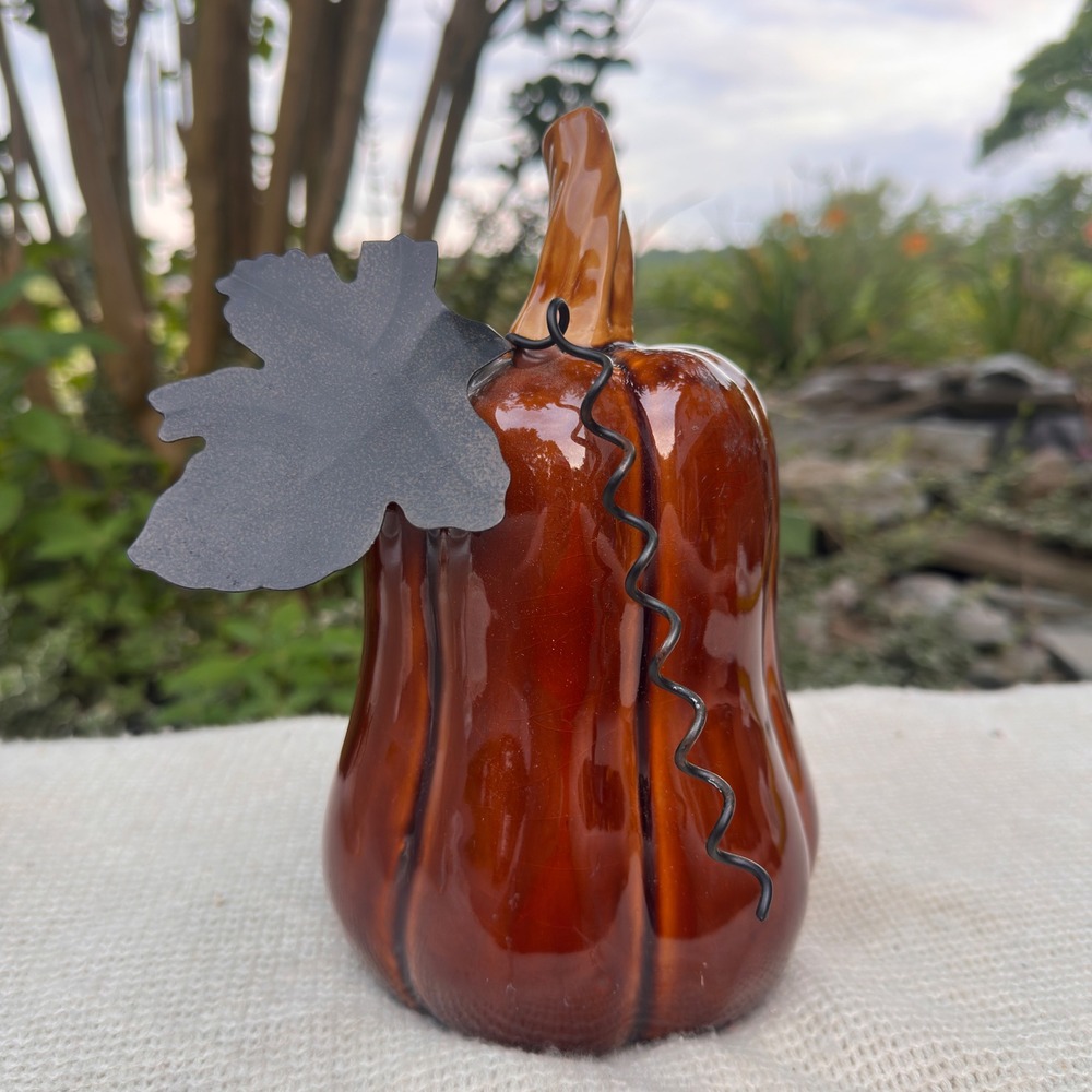 Ceramic Farmhouse Pumpkin Autumn Fall Decor Amber Brown Glazed Fall Decor 9.25"